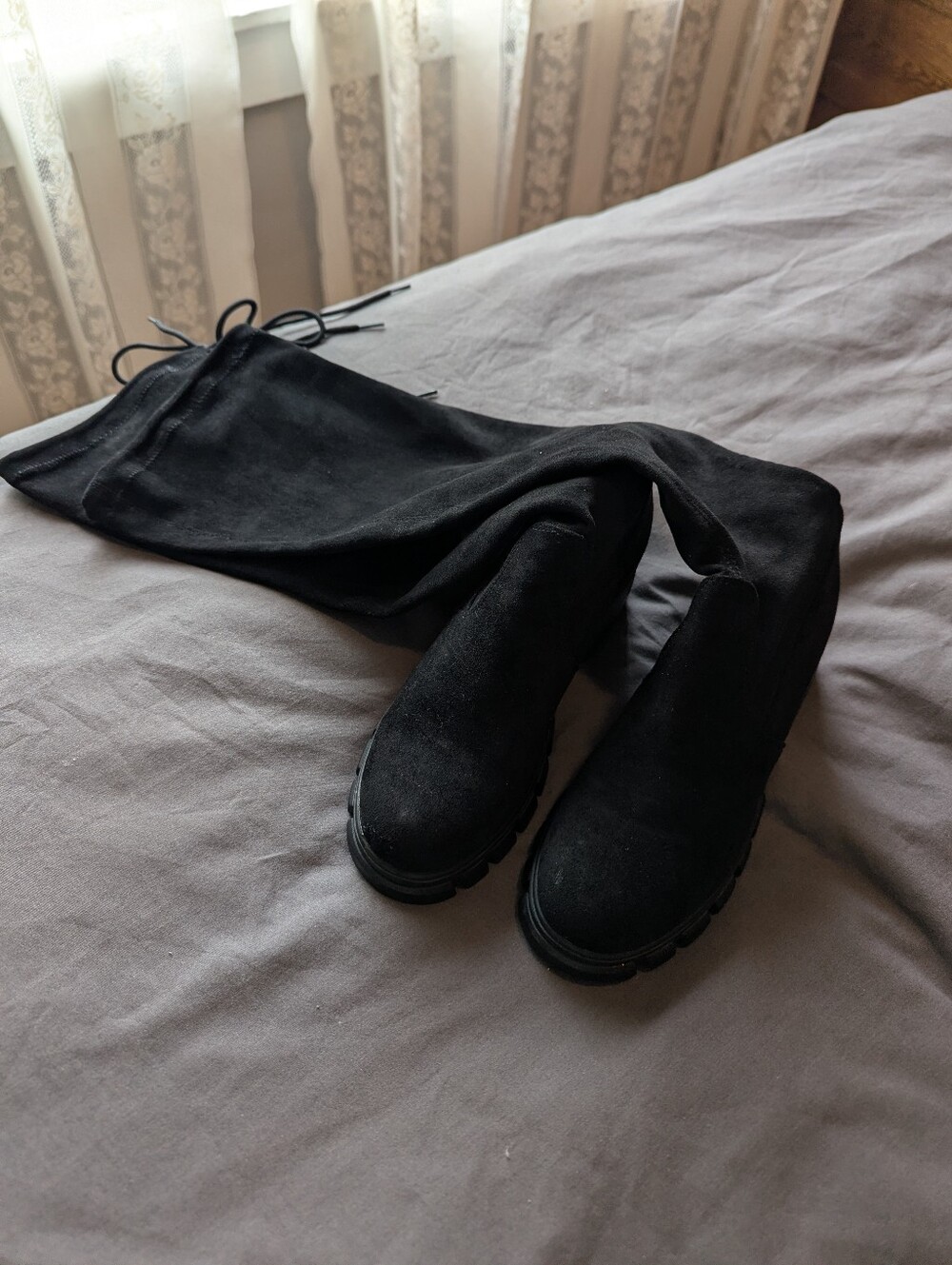 Black Knee-High Suede Boots